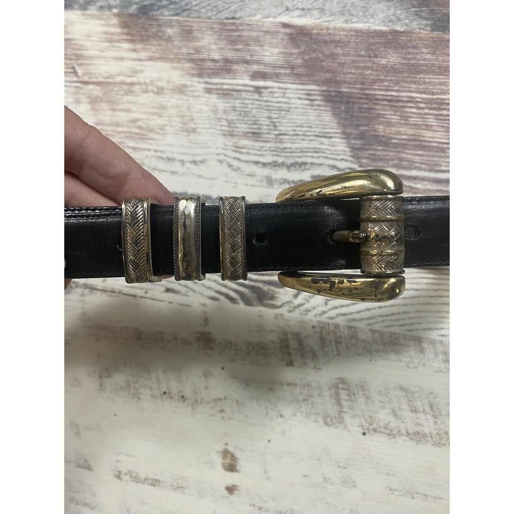 Brighton Women's Black Leather Brass Buckle Belt Size M #40503